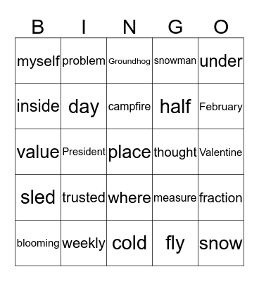 Spelling List  Bingo Card