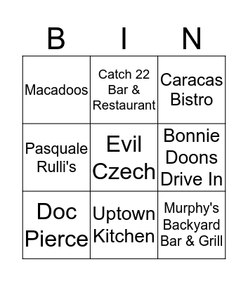 Eat Local  Bingo Card
