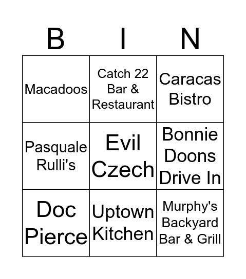 Eat Local  Bingo Card