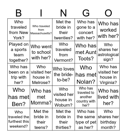 Get to Know the Gals Bingo Card