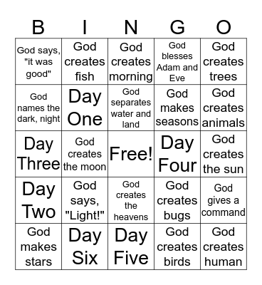 Genesis 1 Bingo  Bingo Card