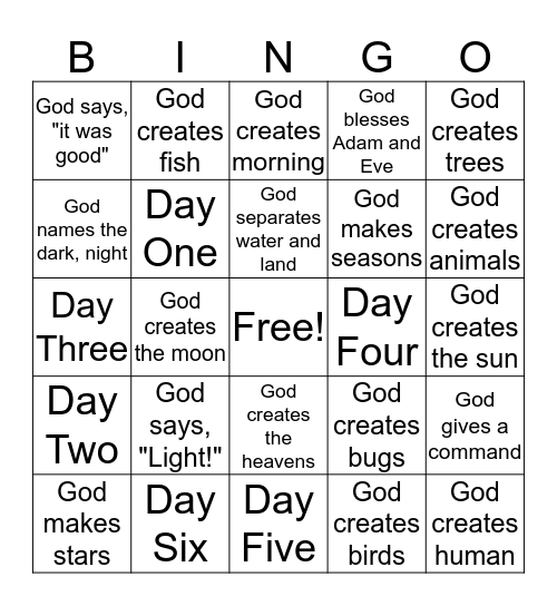 Genesis 1 Bingo  Bingo Card