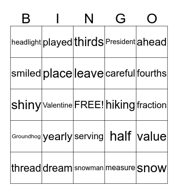 Challenge words #15 Bingo Card