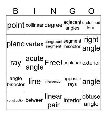 Geometry BINGO!!!! Bingo Card