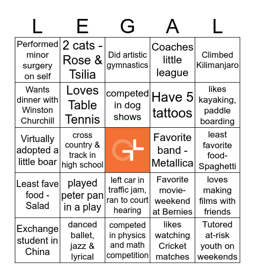 "Getting to know you" BINGO Card