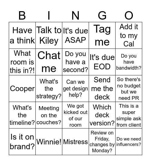 The Many (mini week) Bingo Card