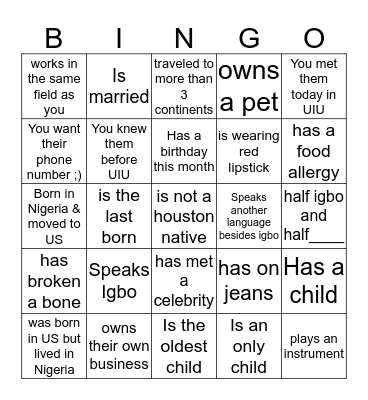 Find Someone Who... Bingo Card