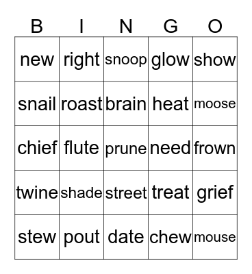 First Grade Vowel Team Bingo Card