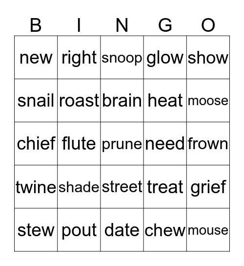 First Grade Vowel Team Bingo Card
