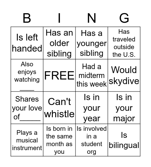 Find Someone Who... Bingo Card