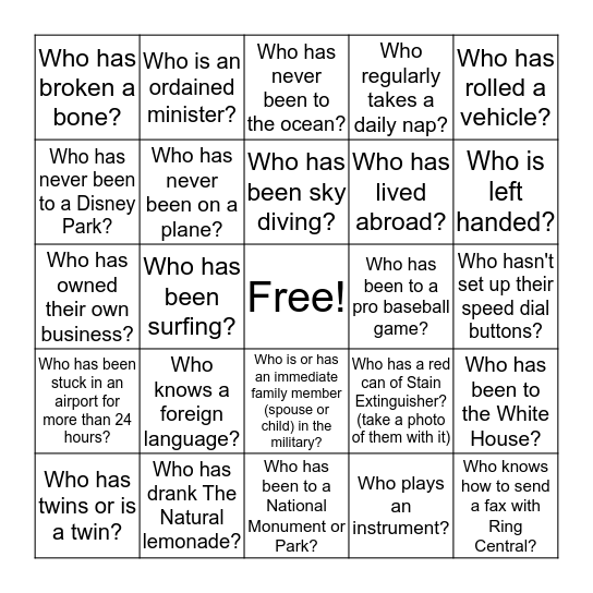 HRI Bingo Card