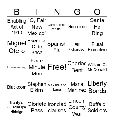 NM History Course Review - Intro, Ch.1,2,3 Bingo Card