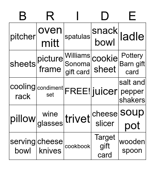 Martina's Big Day Bingo Card