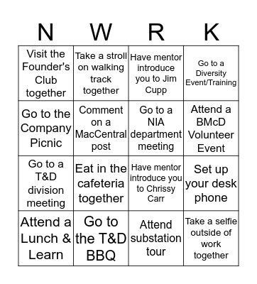 NIA Mentor/Mentee Summer Bingo Card