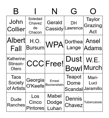 NM History Course Review - Ch.3,4,5 Bingo Card