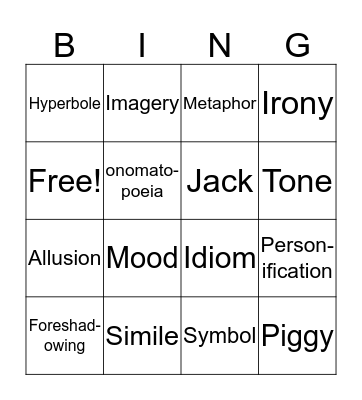 Figurative Language BINGO Card