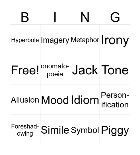 Figurative Language BINGO Card