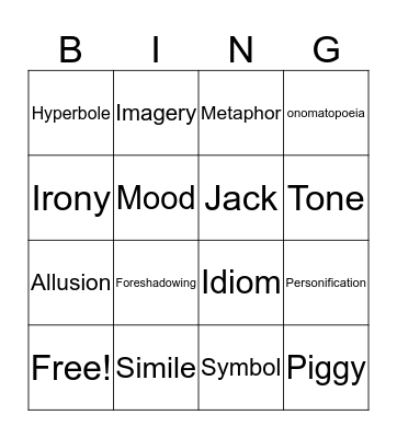 Figurative Language BINGO Card
