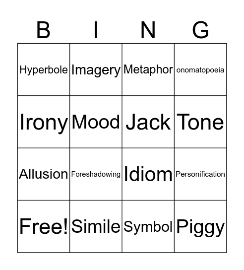 Figurative Language BINGO Card
