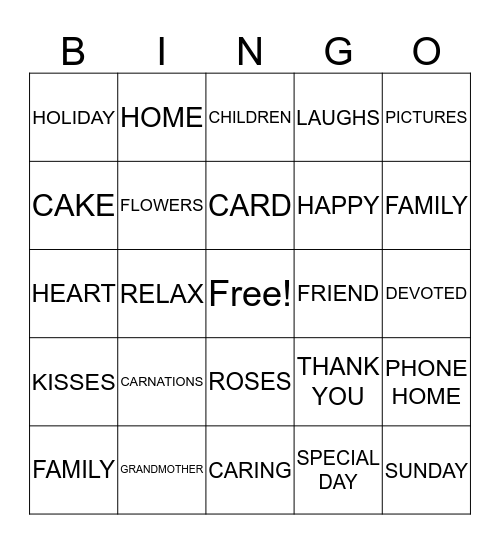 MOTHER'S DAY Bingo Card