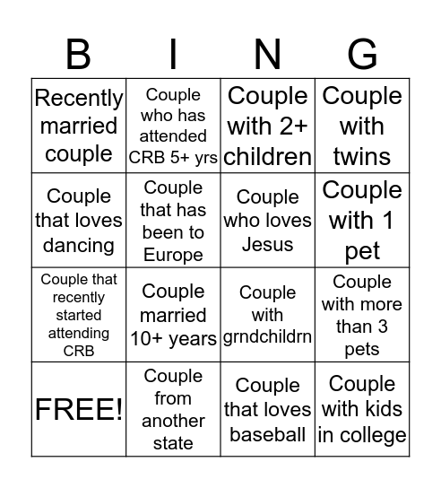 Mingle Bingo Card