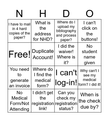 NHD BINGO! Bingo Card