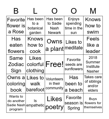 Final Celebration BLOOM Bingo Card