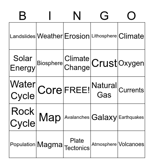 Earth Science Bingo!  Bingo Card