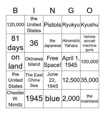 Battle of Okinawa Bingo Card