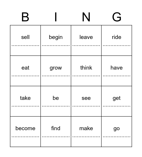 Past Simple: Irregular Verbs Bingo Card