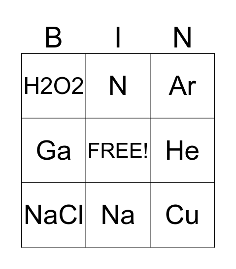 Element Bingo Card