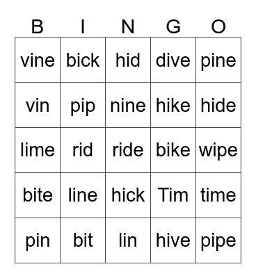 Short & Long I Bingo Card