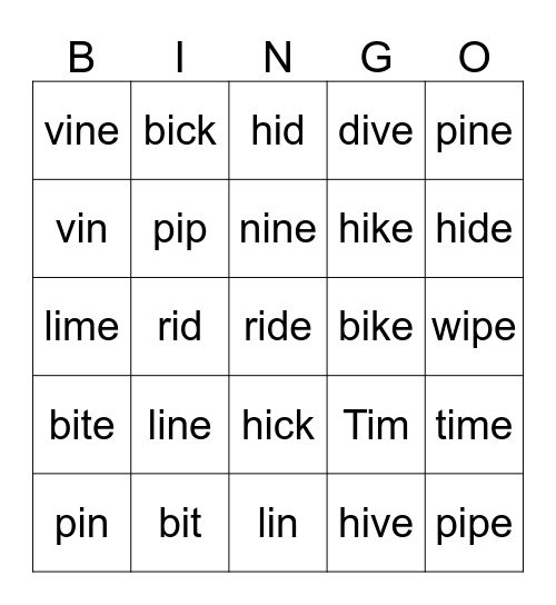 Short & Long I Bingo Card