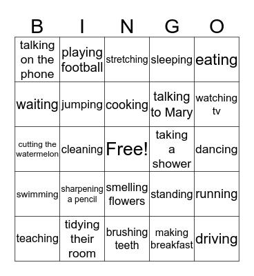 Present Continuous Bingo Card