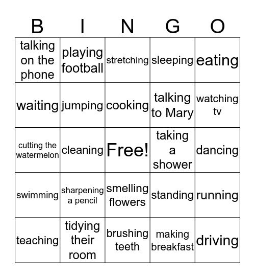 Present Continuous Bingo Card