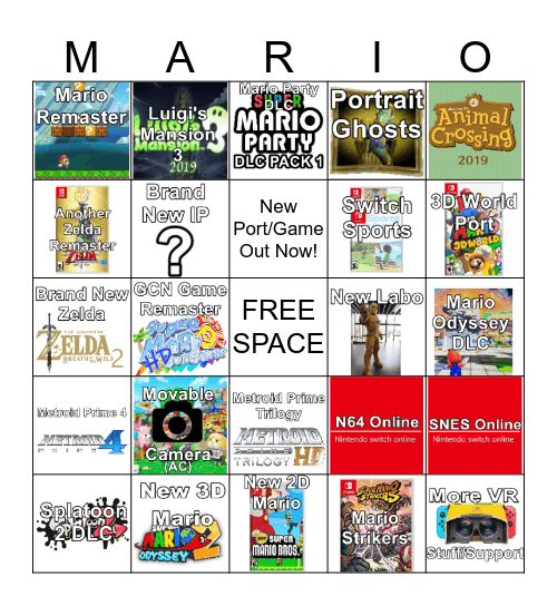 Nintendo E3 Bingo Card