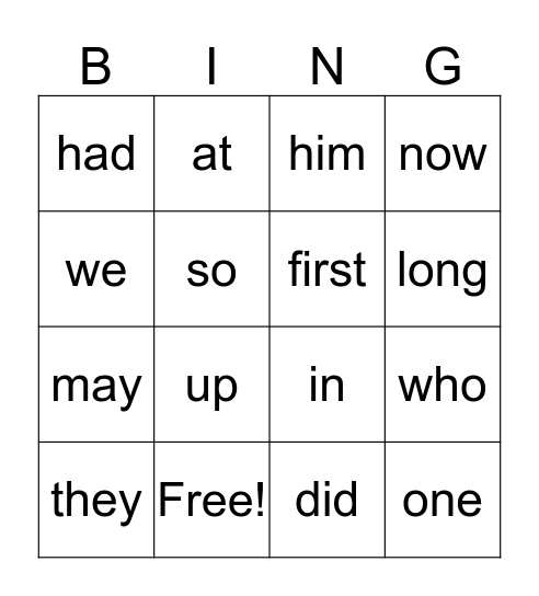 Fry 1st 100 (3) Bingo Card