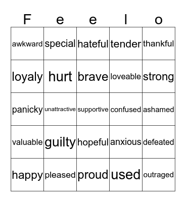 Feelings Bingo Card