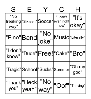 Seychelle Bingo Card