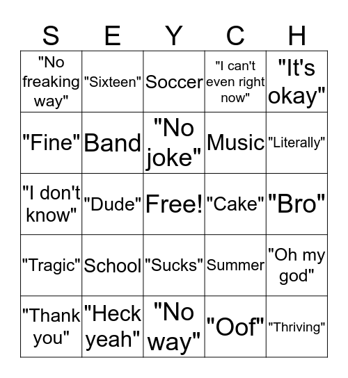 Seychelle Bingo Card