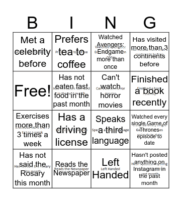 Icebreakers Bingo Card
