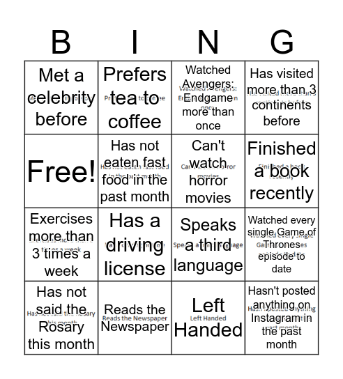 Icebreakers Bingo Card