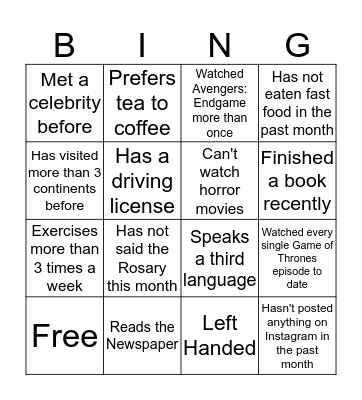 Icebreakers Bingo Card