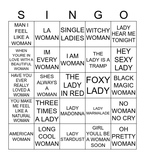 358 LADIES & WOMEN Bingo Card