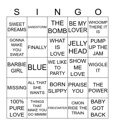 361 90’S DANCE HITS Bingo Card