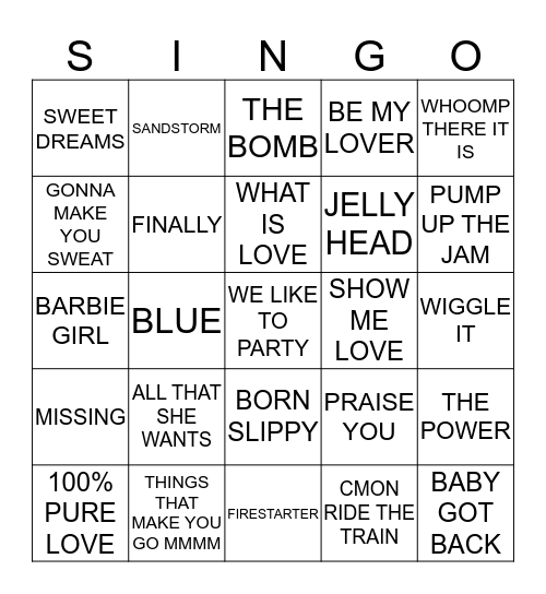361 90’S DANCE HITS Bingo Card