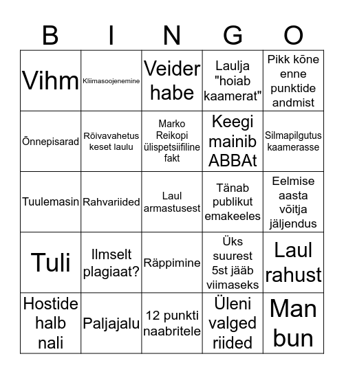 Eurovisiooni bingo Card