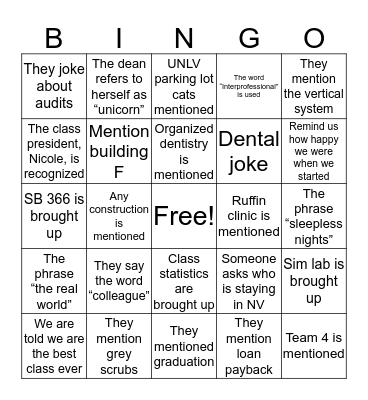 Gala Speech BINGO Card