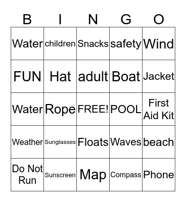 Water Safety Bingo Card