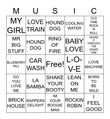 VINTAGE MUSIC BINGO Card